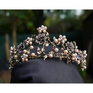 Vintage Purple Woodland crystal Tiara Bridal Crown Birthday Wedding Gift Diadem